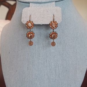 Nordstrom Vintage Deep Orange-Brown Australian Crystal & Bead Fishhook Earrings